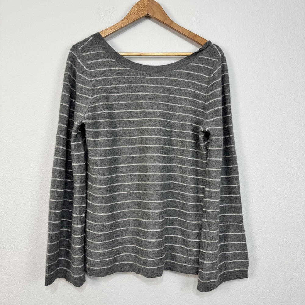 Vince Sweater Women's Large Gray 100% Cashmere Striped Long Sleeve Pullover Knit